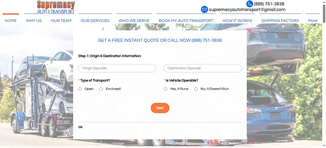 Supremacy Auto Transport web site